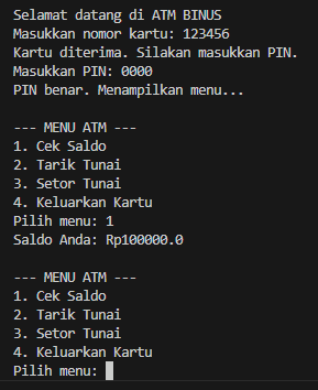 Screenshot of ATM System
